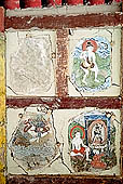 Ladakh - Hemis gompa, painted panels of the lower portico